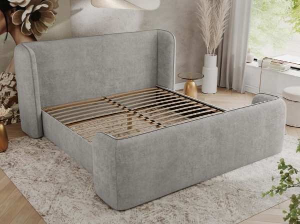 Polsterbett mit Lattenrost, Doppelbett für Schlafzimmer, Gepolstertes Kopfteil - EMORA CLASSIC DUO - 180 x 200 cm - Hellgrau Struktur Bild 4