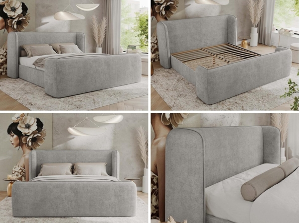 Polsterbett mit Lattenrost, Doppelbett für Schlafzimmer, Gepolstertes Kopfteil - EMORA CLASSIC DUO - 180 x 200 cm - Hellgrau Struktur Bild 6