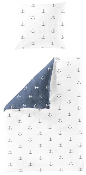 BIERBAUM Wendebettwäsche 3548, Seersucker, 2 teilig, Seersucker, 100 % Baumwolle, pflegeleicht, mit Ankern