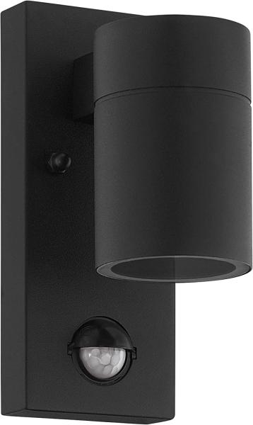 Eglo 99571 Wandleuchte RIGA Downlight 5 Stahl verzinkt schwarz / Glas klar L:6,5 11 H:16,5cm IP44 mit Sensor