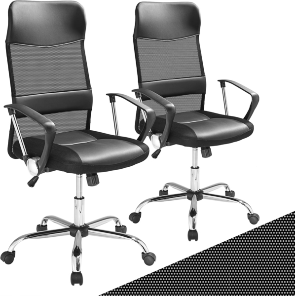 Casaria Bürostuhl Chefsessel »Deluxe« Wippfunktion höhenverstellbar ergonomisch 360° drehbar mit Netzbezug Stoff Drehstuhl Schreibtischstuhl 2er Set schwarz