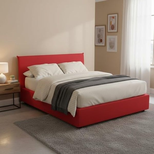 Talamo Italia - Bibiana Doppelbett, Bettkasten mit Stoffbezug, 100 % Made in Italy, Öffnung vorne, inklusive Matratze 160x190 cm, Rot