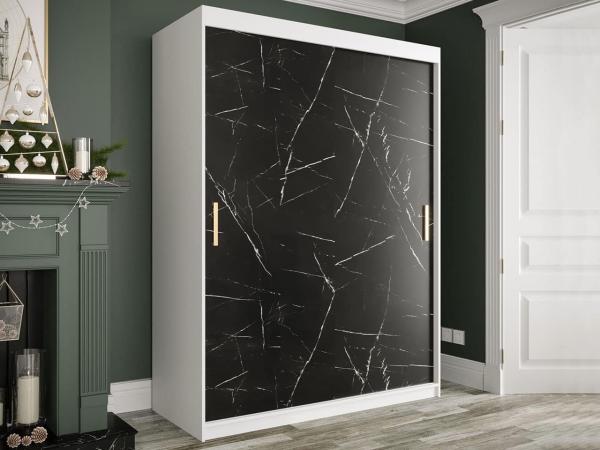 Kleiderschrank Kamoga T 150 (Weiß / Marmor Schwarz + Gold, mit Schubladen) Bild 2