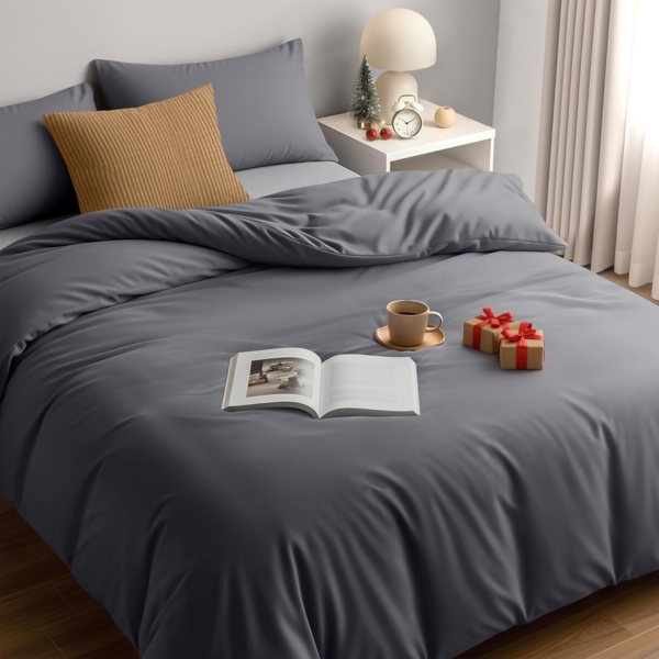 Utopia Bedding Bettwäsche Set - Mikrofaser Bettbezug 260x220 cm + 2 Kissenbezüge 50x75 cm - Grau