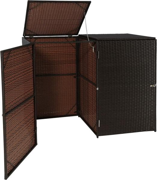 2er-Mülltonnenverkleidung HWC-E25, Mülltonnenbox Mülltonnenabdeckung, Poly-Rattan 2x120l ~ braun