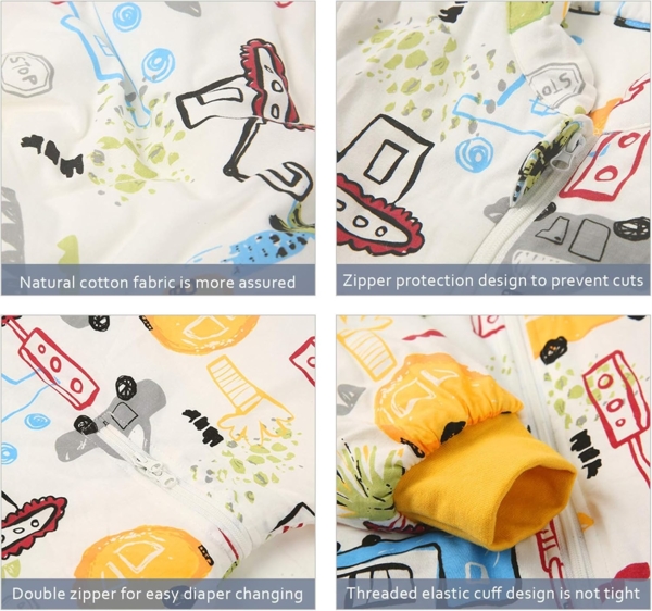 SONARIN Babyschlafsack mit Beinen Schlafsack mit Füße,abnehmbaren Ärmeln,dünn,2,5 Tog,Bio-Baumwolle Bild 6