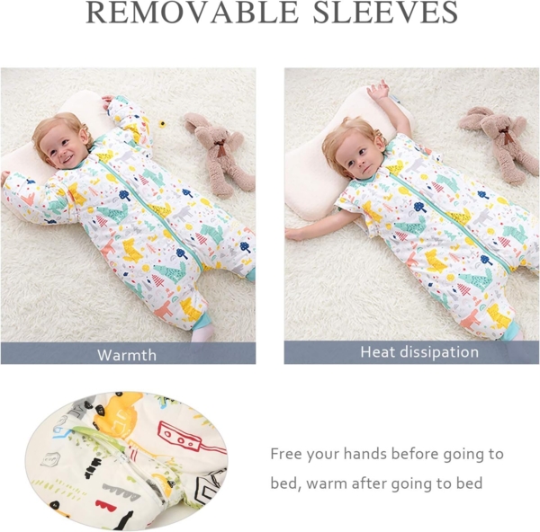 SONARIN Babyschlafsack mit Beinen Schlafsack mit Füße,abnehmbaren Ärmeln,dünn,2,5 Tog,Bio-Baumwolle Bild 3