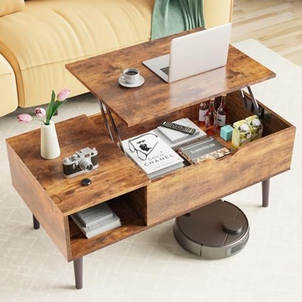 DUMOS Couchtisch Höhenverstellbar, Qualität Wohnzimmertisch, Multifunktionales Coffee Table Ausziehbar, Couchtisch mit Stauraum, Geeignet für Wohnzimmer, Schlafzimmer, Büro (Braun)