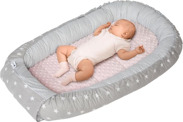Medi Partners Babynest graue Sternen mit hellrosa Minky