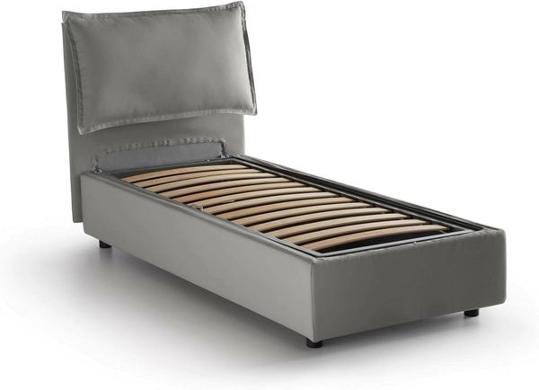 Talamo Italia - Einzelbett Carolina, Bettkasten mit Stoffbezug, 100 % Made in Italy, Öffnung vorne, inklusive Matratze 80x190 cm, Grau Bild 7