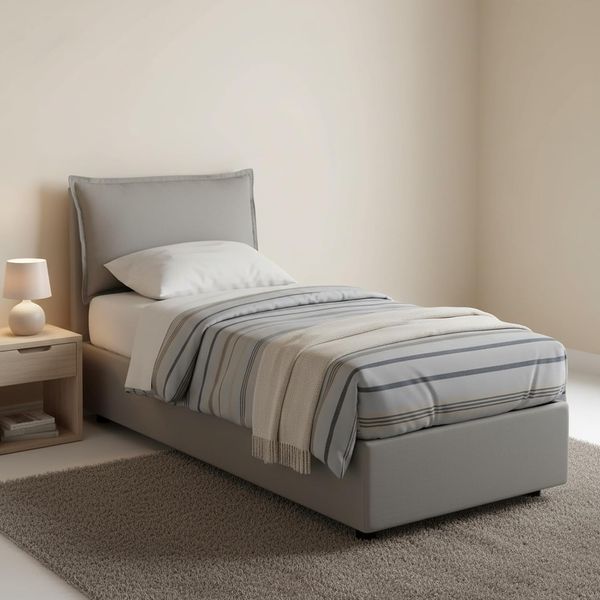 Talamo Italia - Einzelbett Carolina, Bettkasten mit Stoffbezug, 100 % Made in Italy, Öffnung vorne, inklusive Matratze 80x190 cm, Grau