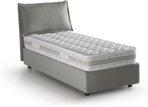 Talamo Italia - Einzelbett Carolina, Bettkasten mit Stoffbezug, 100 % Made in Italy, Öffnung vorne, inklusive Matratze 80x190 cm, Grau Bild 3