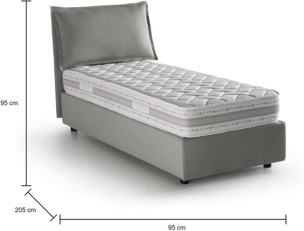 Talamo Italia - Einzelbett Carolina, Bettkasten mit Stoffbezug, 100 % Made in Italy, Öffnung vorne, inklusive Matratze 80x190 cm, Grau Bild 2