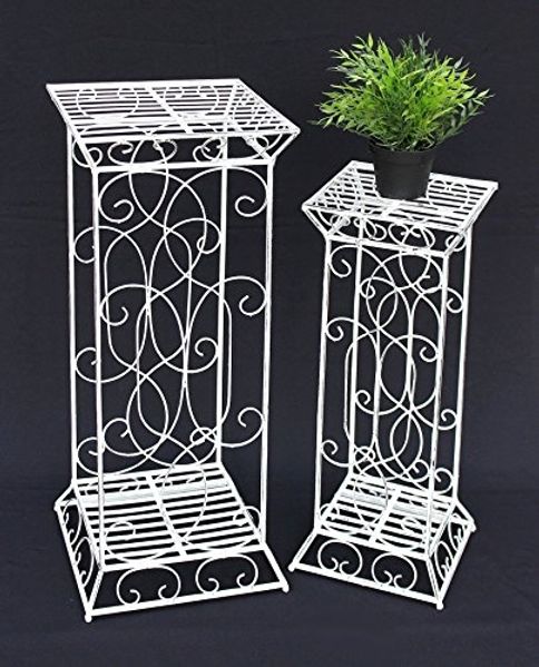 DanDiBo Blumenhocker Metall Weiß Eckig 2er Set 63 cm und 77 cm Blumenständer 20304 Blumensäule