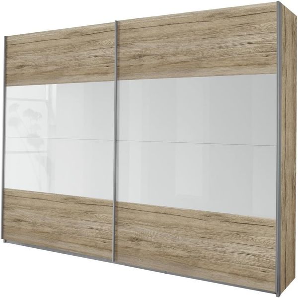 Rauch Schwebetürenschrank Eiche San Remo Hell 2-türig, Abetzungen Weiß Alpin, BxHxT 181 x 230 x 62 cm