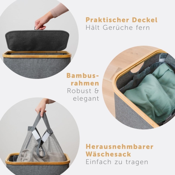 Blumtal Wäschekorb 1,2 oder 3 Fächer mit herausnehmbaren Wäschesäcken 100, 140 oder 150L, in drei Größen erhältlich Bild 3