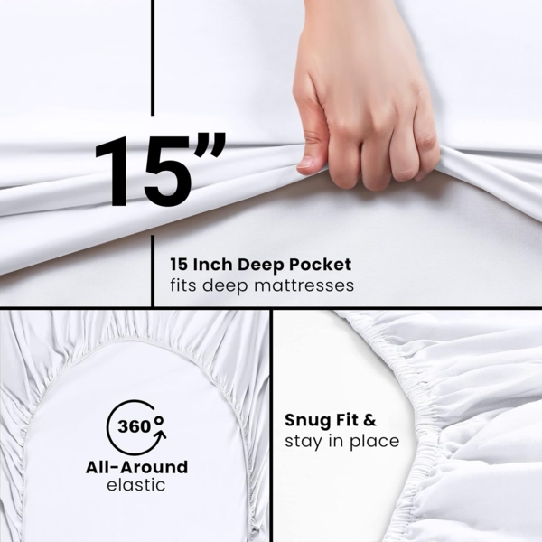 Utopia Bedding Queensize-Spannbettlaken, Großpackung mit 2 Spannbettlaken, weich gebürstete Mikrofaser, tiefe Taschen, schrumpft und lichtbeständig, pflegeleicht (weiß) Bild 6
