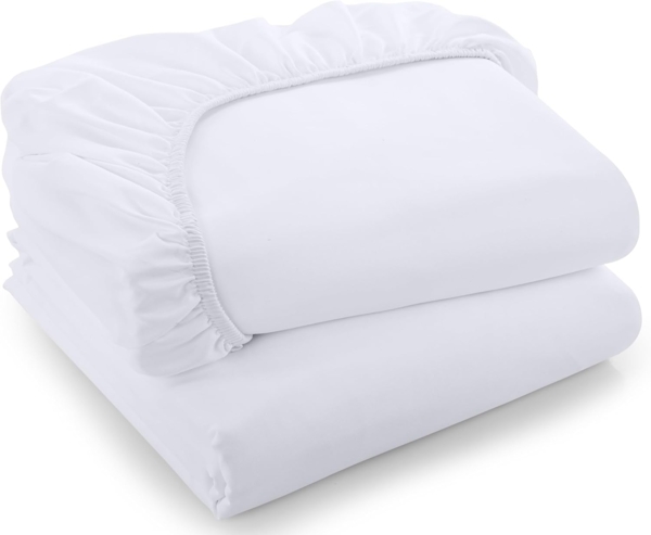 Utopia Bedding Queensize-Spannbettlaken, Großpackung mit 2 Spannbettlaken, weich gebürstete Mikrofaser, tiefe Taschen, schrumpft und lichtbeständig, pflegeleicht (weiß) Bild 1