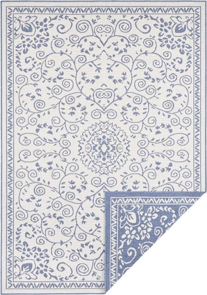 In- & Outdoor Wendeteppich Leyte Blau Creme - 120x170x0,5cm