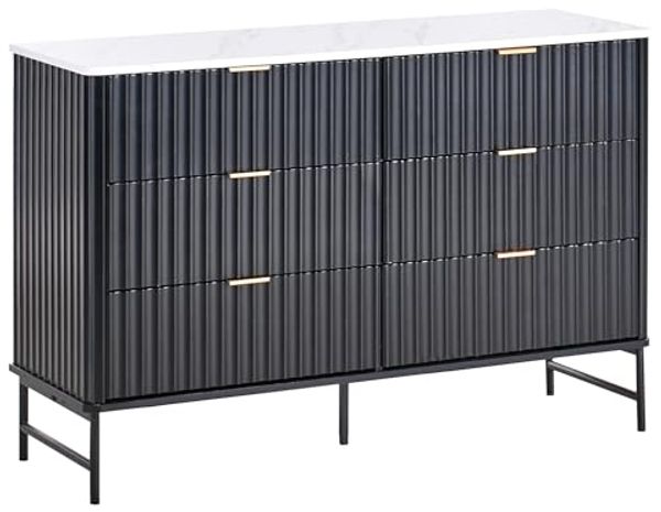 Kommode mit 6 Schubladen GLASTONBURY Marmor Optik Schwarz