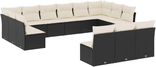 vidaXL 13-tlg. Garten-Sofagarnitur mit Kissen Schwarz Poly Rattan 3218386