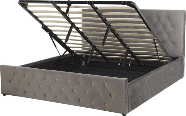 Polsterbett 'AMIENS' Samtstoff mit Bettkasten hochklappbar Grau 180x200 cm