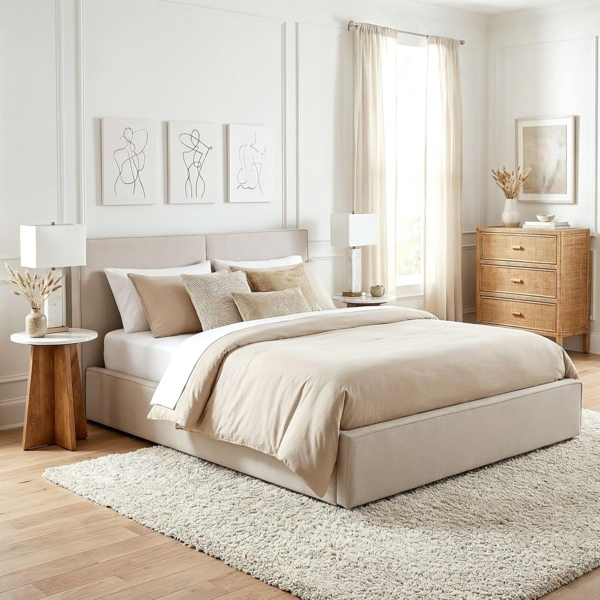 IDIMEX Polsterbett CALM, Doppelbett 180x200 cm in Leinenoptik inkl Lattenrost und Kopfteil grau