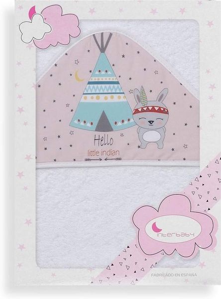 Interbaby 01202-12 Baby Kapuzenbadetuch TIPI OSO, weiss e rosa, Rosa