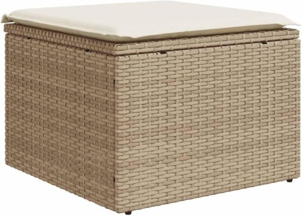 vidaXL Gartenhocker mit Kissen Beige 55x55x37 cm Poly Rattan 366055
