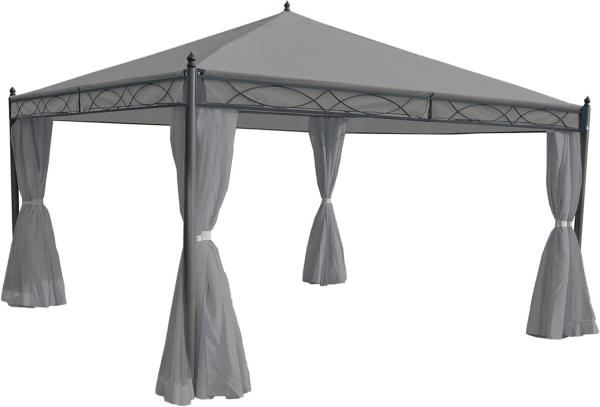 Pergola Cadiz, Garten Pavillon, stabiles 7cm-Gestell mit Seitenwand ~ hellgrau 4x4m