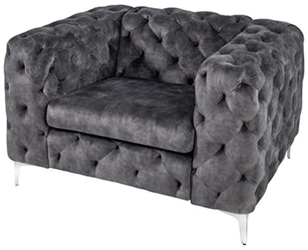 riess-ambiente Chesterfield-Sessel MODERN BAROCK 120cm dunkelgrau · Samt-Sessel mit Federkern-Polsterung (Einzelartikel, 1-St), Chesterfield · Ziersteppung · Rundum-Bezug · Lesesessel · Metallfüße