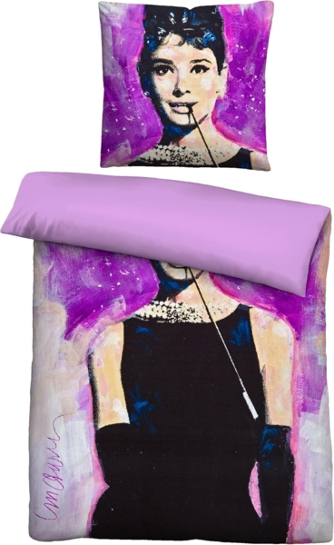 SID MAURER Mikrofaser Bettwäsche 0561804 AUDREY HEPBURN, viola, 1x 135x200 cm + 1x 80x80 cm