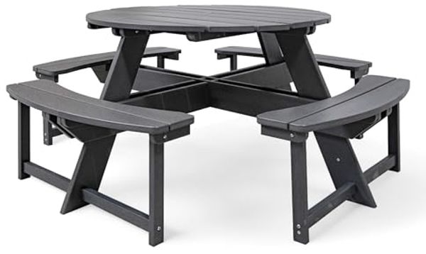 osoltus Picknick Tisch Florida Gartentisch mit 4 Bänken rund 170 cm Grau