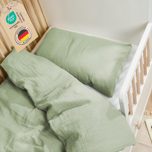 Laleni Kinderbettwäsche 100x135 cm aus Baumwolle - Musselin Bettwäsche Kinder 100x135 cm + Kissenbezug 40x60 cm - Oeko-TEX zertifizierte Bettwäsche Sommer - 100x135 Bettwäsche Grün Kinder