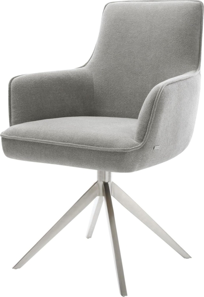 Drehstuhl Heira-Flex mit Armlehnen Strukturstoff Soft Grau Kreuzgestell breit Edelstahl 360° drehbar Wippfunktion Taschenfederkern