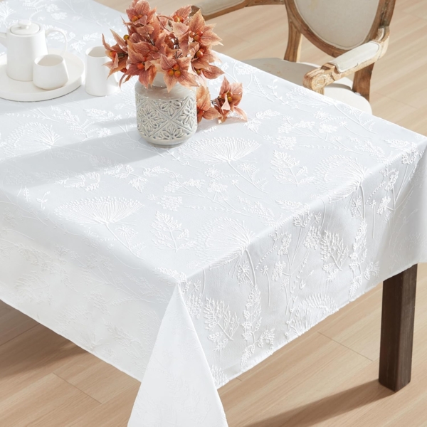 Laura Ashley Tischdecke, Bestickt, Jacquard-Stoff, knitterfrei, für Esszimmer, Urlaub, Party, Hochzeit oder Bankett, 152,4x213,4 cm, Cynthia White Bild 4