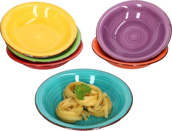 6tlg Suppentellerset Uni bunt tiefe Essteller 750ml Servierplatte Tafel Salat Steingut ofentauglich Bild 2