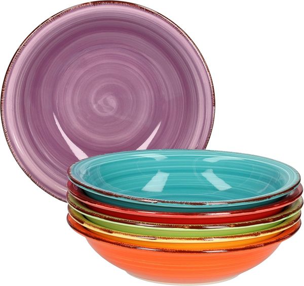 6tlg Suppentellerset Uni bunt tiefe Essteller 750ml Servierplatte Tafel Salat Steingut ofentauglich Bild 4