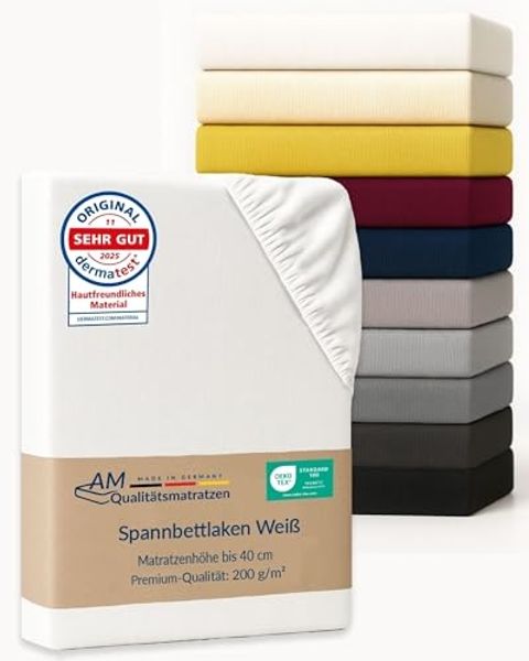 AM Qualitätsmatratzen Spannbettlaken Baumwolle in weiß, Bettlaken für Boxspringbetten, Made in Germany, Baumwolle, Gummizug: rundum, (1 Stück), 90x200x40