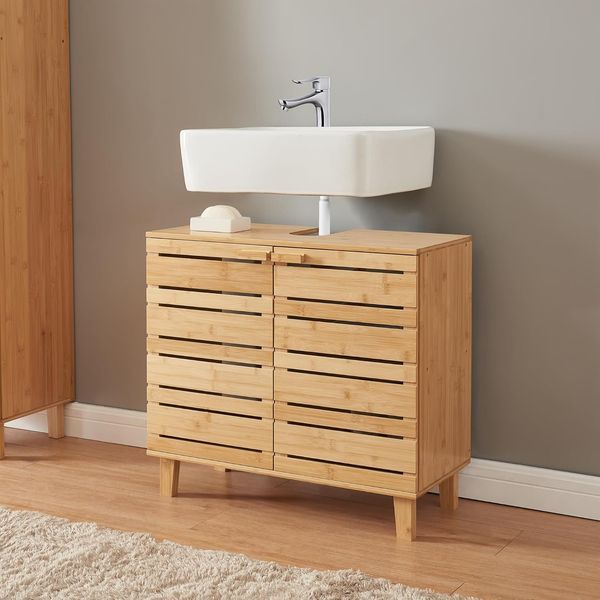Waschbeckenunterschrank Epind 60x66x30 cm Bambus Natur [en. casa]