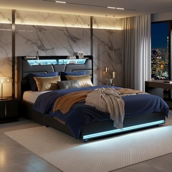 PXloue Polsterbett Kinderbett Jugendbett (Kopfteil hochstellbar), Schmetterlingsförmiges Kopfteil,mit LED und Lattenrost,90x200cm