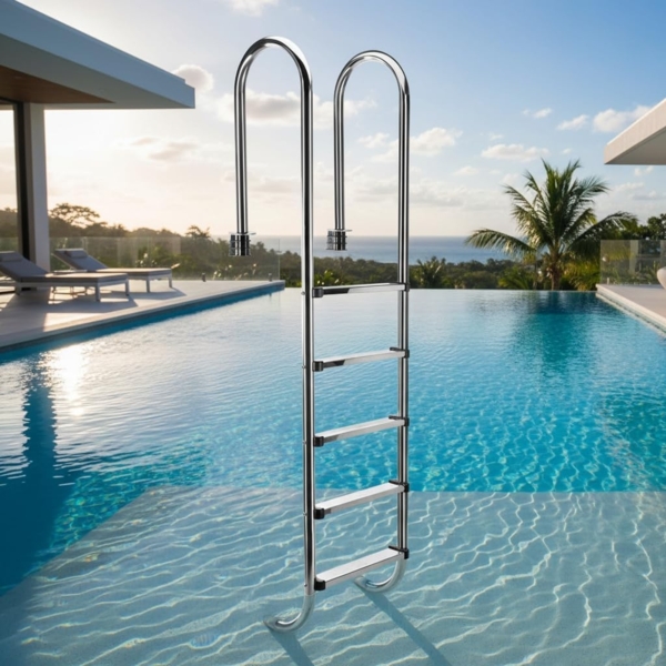 Pool Leiter, 5 stufig, Edelstahl Silber, 206,5 x 55 x 35,5 cm