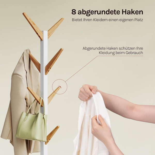 Woltu Kleiderständer, (1 St), mit 8 Haken, 180cm Höhe, aus Massive Holz Bild 5