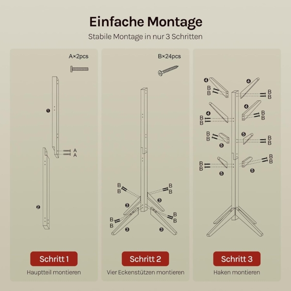 Woltu Kleiderständer, (1 St), mit 8 Haken, 180cm Höhe, aus Massive Holz Bild 9