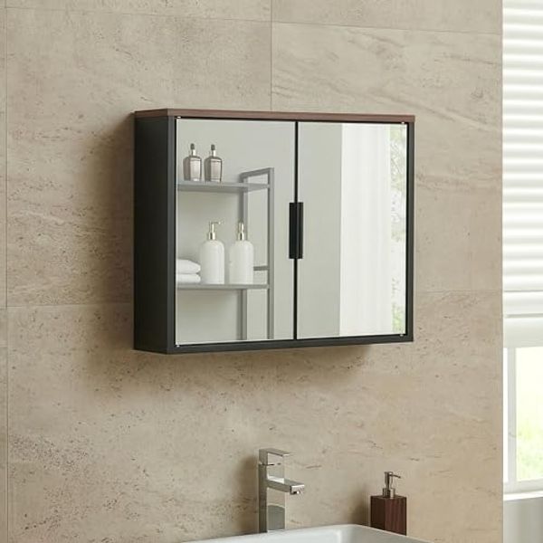 Spiegelschrank Trond 50x60x15 cm Schwarz/Walnussoptik [en. casa]