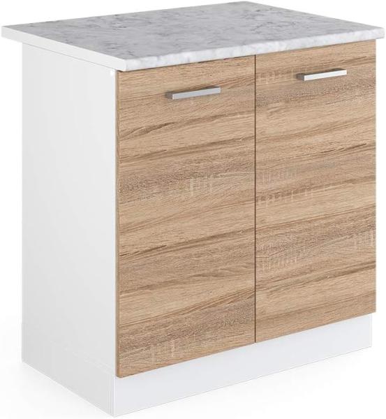 Vicco Küchenschrank R-Line Hängeschrank Unterschrank Küchenzeile Küchenunterschrank Arbeitsplatte, Möbel verfügbar in anthrazit und weiß (Sonoma mit Arbeitsplatte, Spülenunterschrank 80 cm)