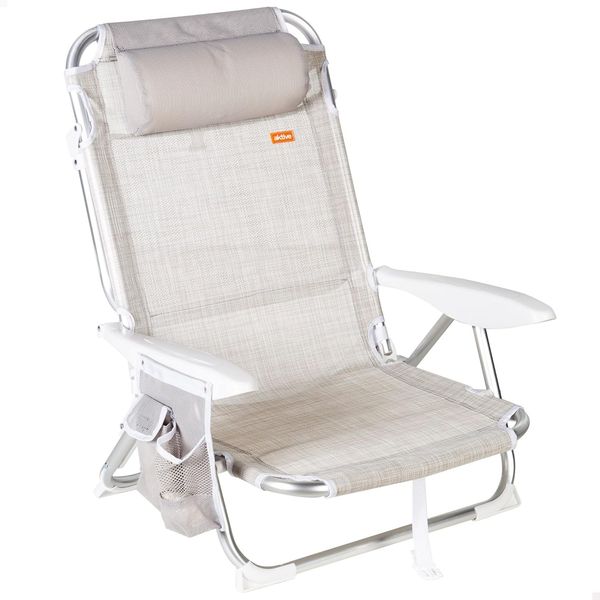 AKTIVE 62623 Strandstuhl mit Kissen, faltbar, 67 x 67 x 76 cm, 4 Positionen, beige, mit Tragegriff, Aluminium + TextiLENE, bunt