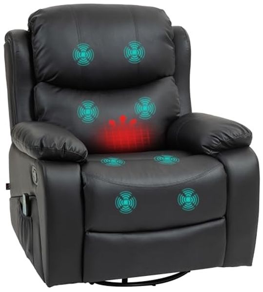 HOMCOM Massagesessel Elektrisch Fernsehsessel mit Liegefunktion, Heizfunktion (Ruhesessel, 1-St, Relaxsessel), mit Federsystem, Fernbedienung und Seitentasche, Schwarz
