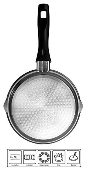 STONELINE® Stielkasserolle 18 cm, mit Glasdeckel, induktionsgeeignet, Aluguss, Antihaftbeschichtung mit echten Steinpartikeln, grau Bild 2