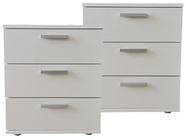 HTI-Living Nachtschrank Nachtkommode 3 Schubladen Nina Weiß 2er-Set (Set, 2-St, 2 Nachtschränke) Nachtschrank Nachttisch